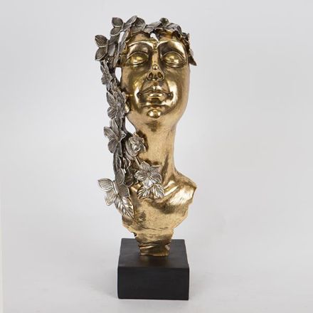 ΔΙΑΚΟΣΜΗΤΙΚΟ ΓΛΥΠΤΟ ΡΕΖΙΝ ΓΥΝΑΙΚΑ ΜΕ ΠΕΤΑΛΟΥΔΕΣ & ΛΟΥΛΟΥΔΙΑ ΧΡΥΣΟ-ΜΑΥΡΟ-ΑΣΗΜΙ 16.5x13x40cm