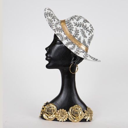 DECORATIVE SCULPTURE RESIN FEMALE WITH HAT BLACK- GOLD-WHITE 18x7.2x34cm