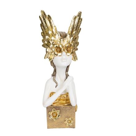 ΔΙΑΚΟΣΜΗΤΙΚΟ ΓΛΥΠΤΟ ΡΕΖΙΝ ΓΥΝΑΙΚΑ ΜΕ ΜΑΣΚΑ ΛΕΥΚΟ-ΧΡΥΣΟ 14.5x14x41cm
