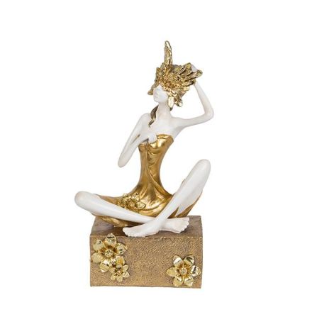ΔΙΑΚΟΣΜΗΤΙΚΟ ΓΛΥΠΤΟ ΡΕΖΙΝ ΓΥΝΑΙΚΑ ΜΕ ΜΑΣΚΑ ΛΕΥΚΟ-ΧΡΥΣΟ 15.5x10x28cm