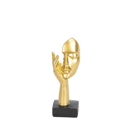 DECORATIVE SCULPTURE FACE WITH HAND GOLD 6x5x16.5cm