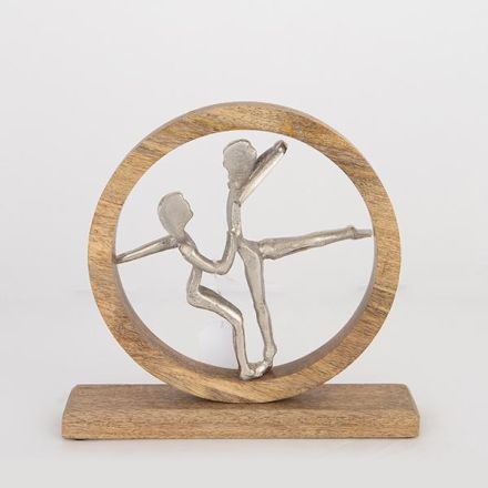 DECORATION DANCING  COUPLE  WOOD-NICKEL SILVER-NATURAL 28x5x27cm