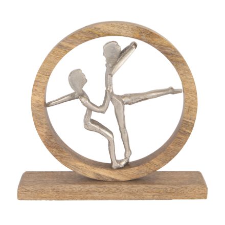 DECORATION DANCING  COUPLE  WOOD-NICKEL SILVER-NATURAL 28x5x27cm