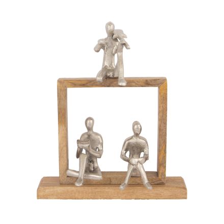 DECORATION FIGURES ON WOODEN BASE WOOD-ALUMINIUM SILVER-NATURAL 28x10x33cm