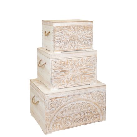 S/3 ΜΠΑΟΥΛΑ ΞΥΛΙΝΑ ΛΕΥΚΑ ΜΕ ΣΧΕΔΙΑ 72x40.5x41cm/ 55.5x33.5x36.5cm/ 47.5x26.5x31cm