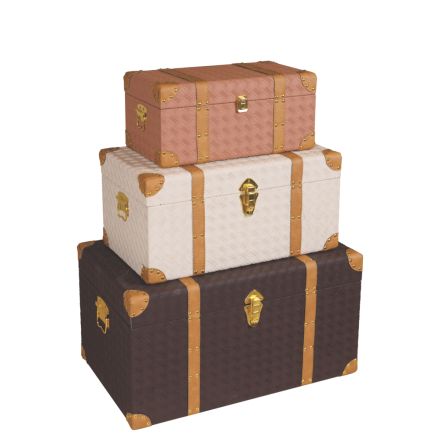 S/3 WOODEN CHEST PINK-WHITE-BROWN   59x36x33cm/ 49x28x25cm/ 39x21x19cm