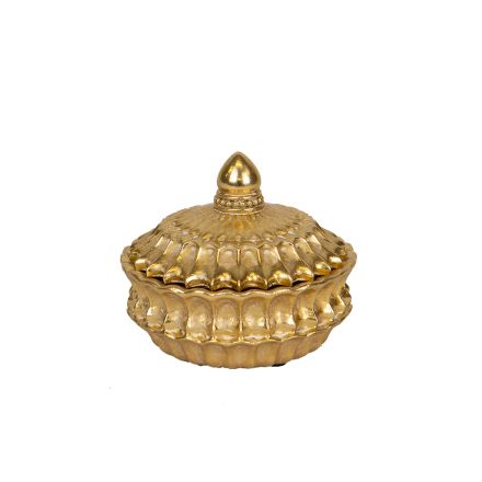 DECORATION  BOX POLYRESIN LOTUS FLAP GOLD 9.7x9.7x8cm