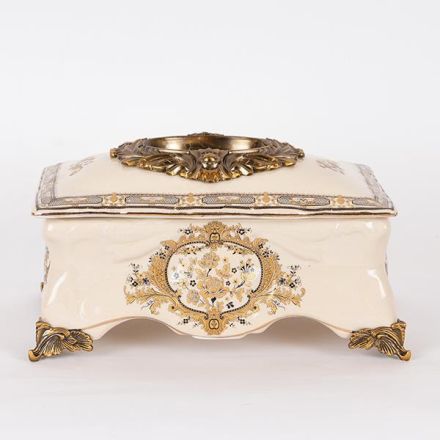 DECORATION BOX PORCELAIN WHITE- GOLD 27.5x16.5x15.5cm