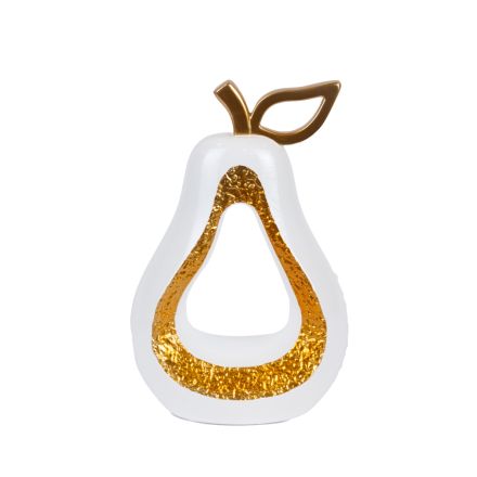 DECORATIVE PEAR POLYRESIN WHITE- GOLD 16.8x8.5x24.8cm