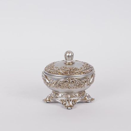 DECORATION BOX POLYRESIN SILVER 11.8x10.2x11.5cm