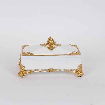DECORATION BOX POLYRESIN WHITE-GOLD 21.8x12x12cm