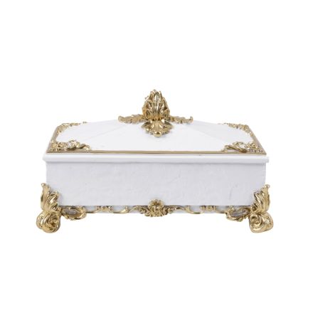 DECORATION BOX POLYRESIN WHITE-GOLD 21.8x12x12cm