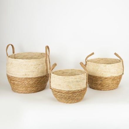 S/3 STRAW BASKETS BROWN-LIGHT BROWN 33x28x29 cm/ 30x23x24cm/ 25x18x20cm