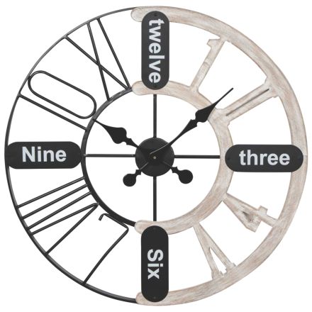 WALL CLOCK METAL - WOOD NATURAL - BLACK 60x4x60cm