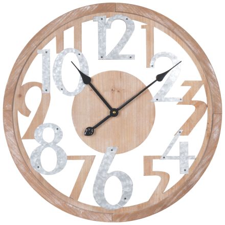 WALL CLOCK WOOD - IRON NATURAL - SILVER 60x4.5x60cm