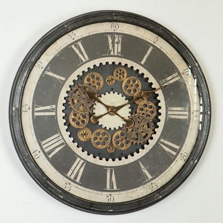 WALL CLOCK PL WITH GEAR WHEEL ANTIQUE BROWN - BEIGE 76x8.5x76cm