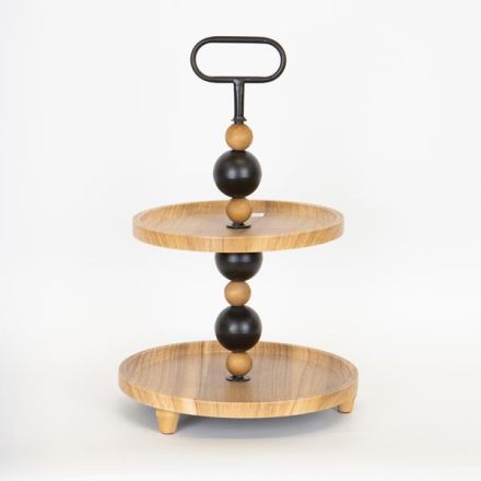 DESSERT TOWER 2 TIERS WOODEN WITH METAL DETAILS BLACK 30x30x48cm