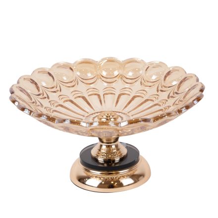 BOWL METAL WITH GLASS GOLD 30x18cm