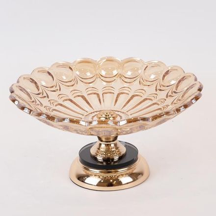 BOWL METAL WITH GLASS GOLD 30x18cm