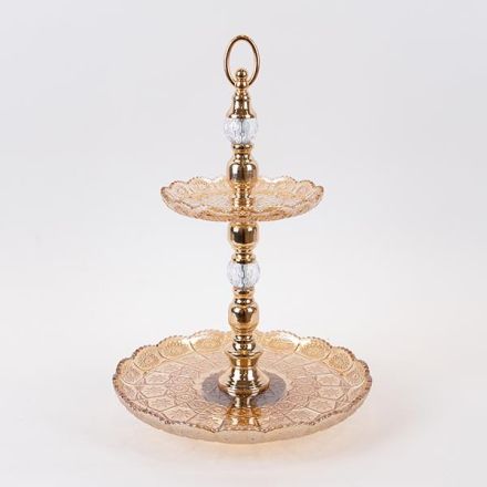 DESSERT TOWER 2 TIERS METAL GOLD 30x46cm
