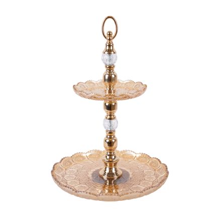 DESSERT TOWER 2 TIERS METAL GOLD 30x46cm