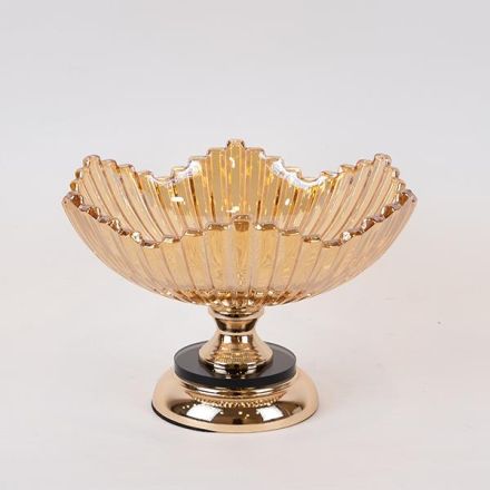 BOWL METAL WITH GLASS GOLD 29x18cm