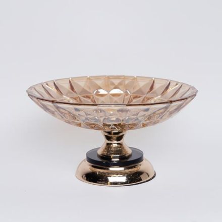 BOWL METAL WITH GLASS GOLD 29.5x16cm