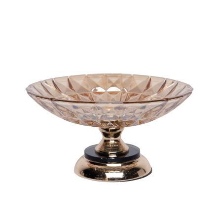 BOWL METAL WITH GLASS GOLD 29.5x16cm