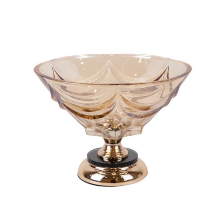 BOWL METAL WITH GLASS GOLD 29x22cm