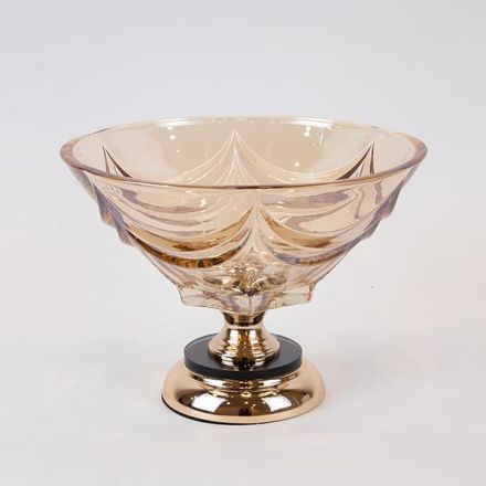 BOWL METAL WITH GLASS GOLD 29x22cm