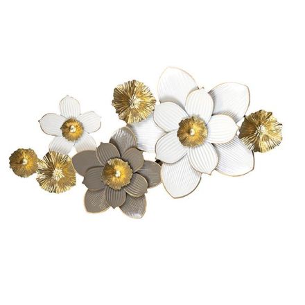 WALL DECOR METALLIC FLOWERS GOLD - GREY - WHITE 90.5x7x48cm