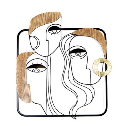 WALL DECOR METALLIC FACES BROWN - BLACK 52x1.5x61cm