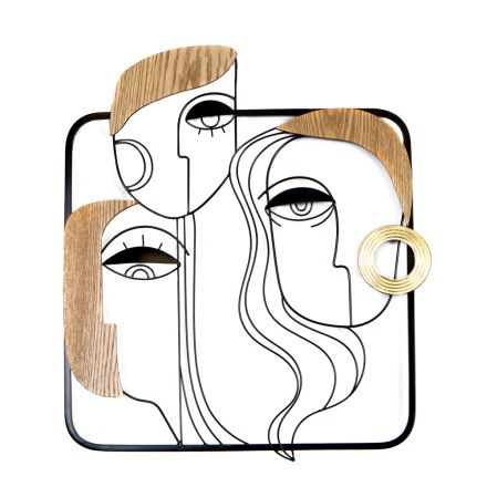 WALL DECOR METALLIC FACES BROWN - BLACK 52x1.5x61cm