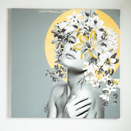 CANVAS WALL ART FEMALE WITH FLOWERS 100x3.5x100cm