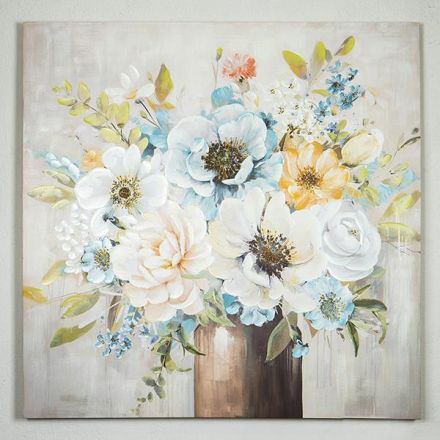 CANVAS WALL ART FLOWERS GOLD - BLUE 100x3x100cm