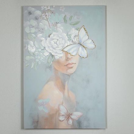 CANVAS WALL ART FEMALE WITH FLOWERS & BUTTERFLIES 80x3x120cm
