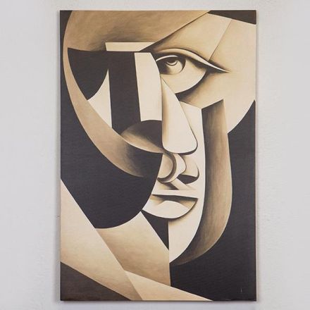 CANVAS PRINT ABSTRACT ART FACE BEIGE - BLACK 60x90cm