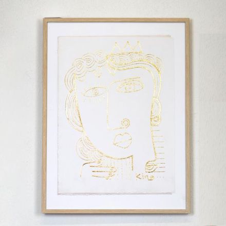 FRAMED WALL ART WITH PLASTER WOMAN'S FACE WHITE - GOLD 45x2.2x60cm
