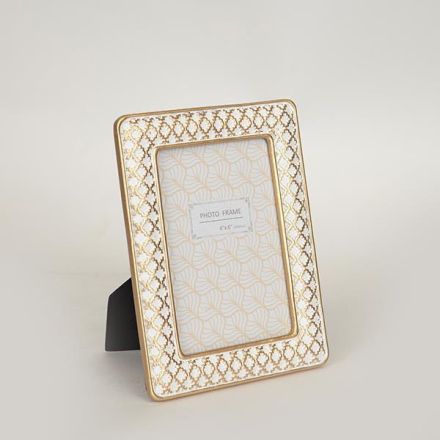 PHOTOFRAME (10x15) POLYRESIN WHITE - GOLD 14.5x19.5x1.5cm