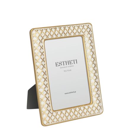 PHOTOFRAME (10x15) POLYRESIN WHITE - GOLD 14.5x19.5x1.5cm