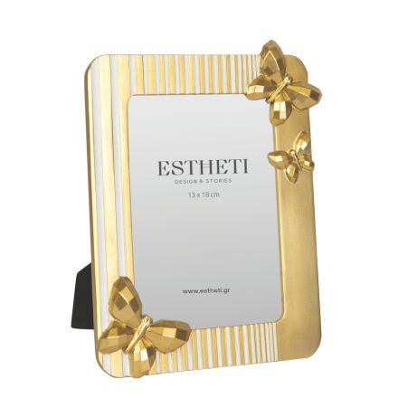 PHOTOFRAME (13x18) POLYRESIN WHITE - GOLD 19x24.2x2.7cm