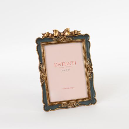 TABLE PHOTO FRAME (10x15) POLYRESIN GREEN - GOLD 14Χ2Χ21cm