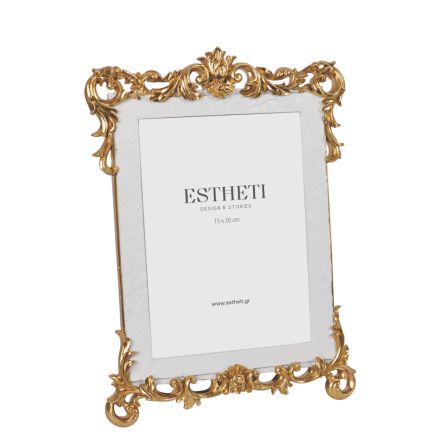 TABLE PHOTO FRAME (15x20) POLYRESIN WHITE - GOLD 22.4x30x1.9cm