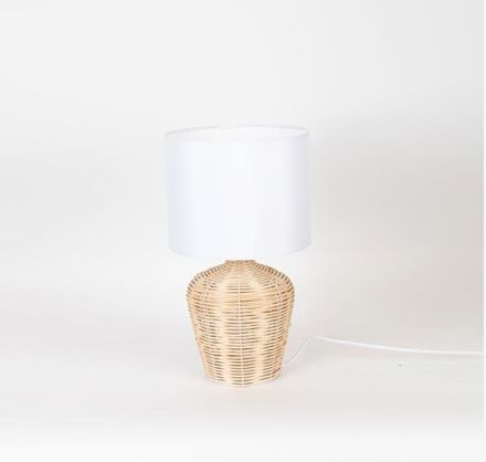 TABLE LAMP WITH WHITE SHADE RATTAN NATURAL 17x43cm