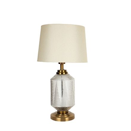 TABLE LAMP WITH ECRU LINEN SHADE METAL - GLASS GOLD 33x59cm