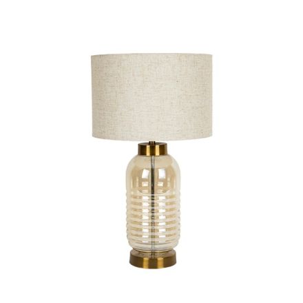 TABLE LAMP WITH ECRU LINEN SHADE METAL - GLASS GOLD - ECRU 30x52cm