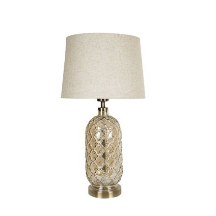 TABLE LAMP WITH BEIGE LINEN SHADE METAL - GLASS GOLD 33x60cm