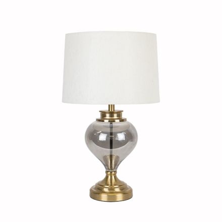 TABLE LAMP WITH ECRU LINEN SHADE METAL - GLASS GOLD - GREY 30.5x50.5cm