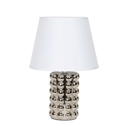 TABLE LAMP WITH WHITE LINEN SHADE CERAMIC SILVER 23x23x36cm