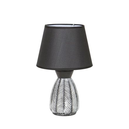 TABLE LAMP WITH BLACK LINEN SHADE CERAMIC WHITE - BLACK 23x23x36cm